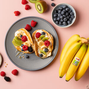 Banana Pancake Tacos with berries and yogurt